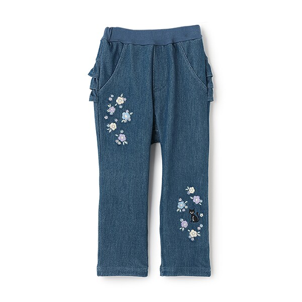 花ネコ刺しゅうカットパンツ