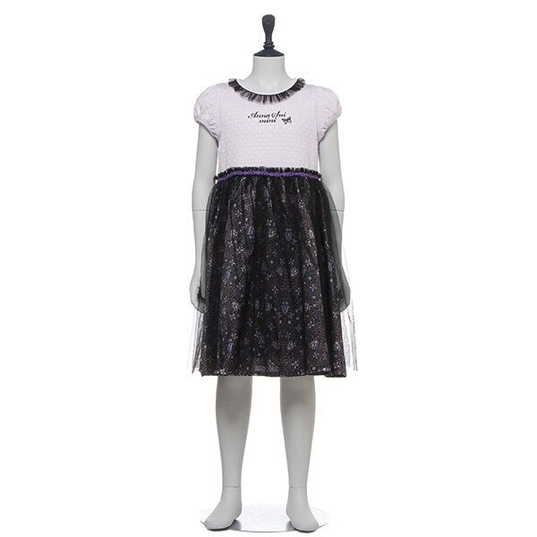 チュール切り替えドッキングオリジナル花柄ワンピース