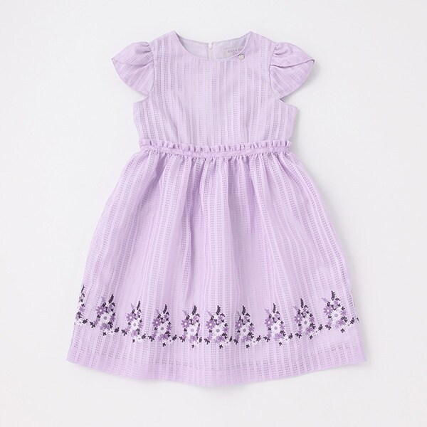 オーガンジー裾刺しゅうワンピース