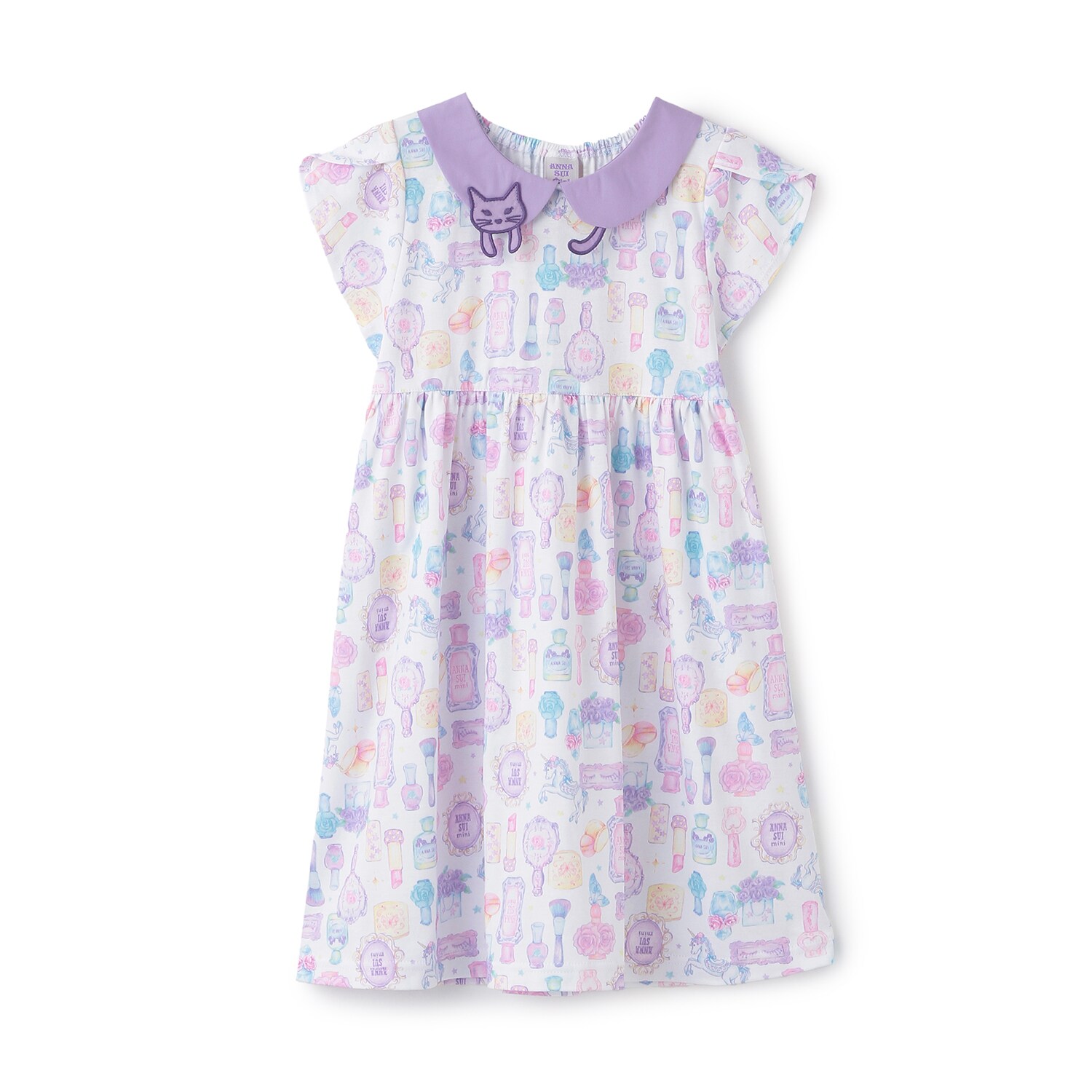 ネコ衿総柄カットワンピース