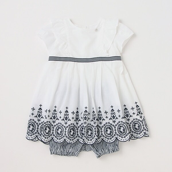 【リピート】【直営店で取り扱い無し】裾スカラ刺しゅうワンピース＋パンツ