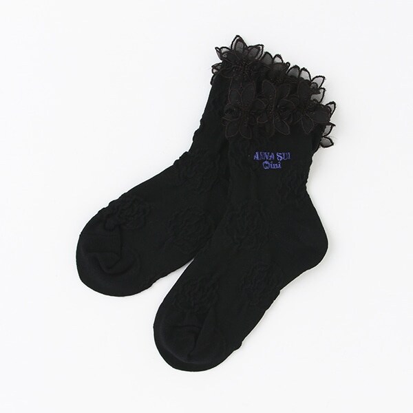 【人気商品再入荷】【直営店で取り扱い無し】花レースバラ柄クルーソックス【日本製】