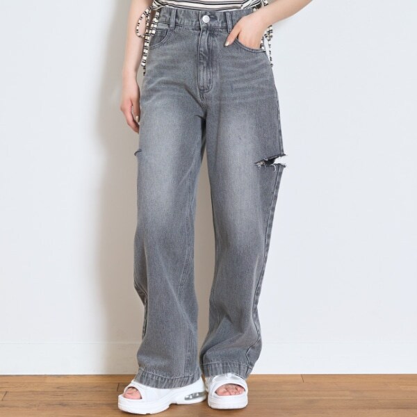 【LTXC】ダメージデニムワイドパンツ