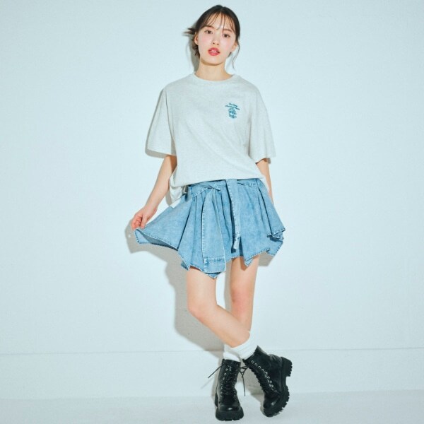 【LTXC】腰巻き風デニムキュロット