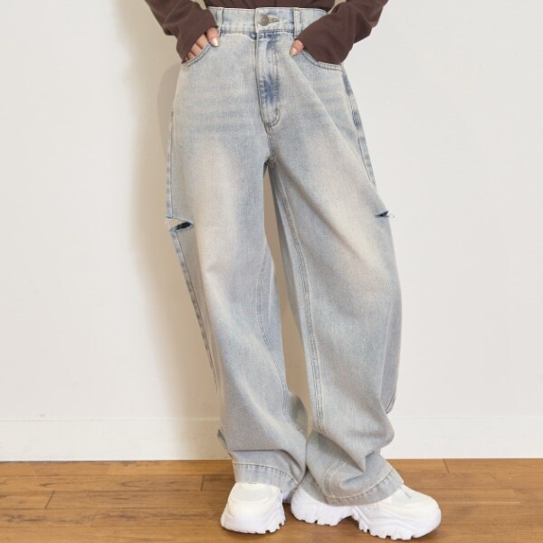 【LTXC】ダメージデニムワイドパンツ