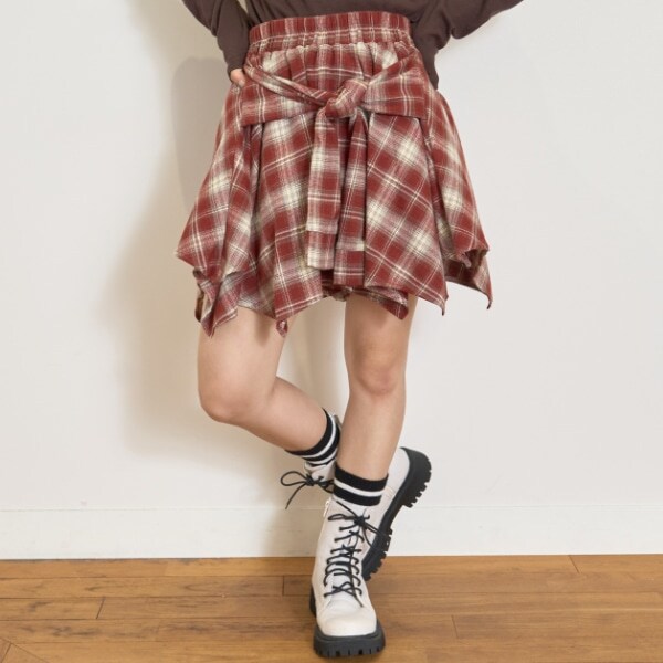 【LTXC】腰巻き風チェックキュロット
