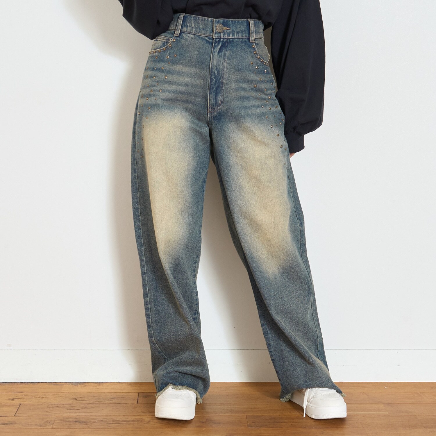 スタッズフリンジデニムパンツ