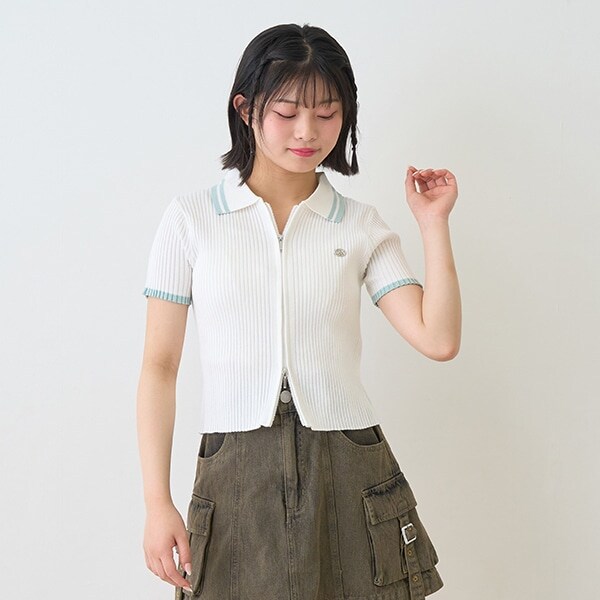 【LTXC】半袖衿ラインジップニット