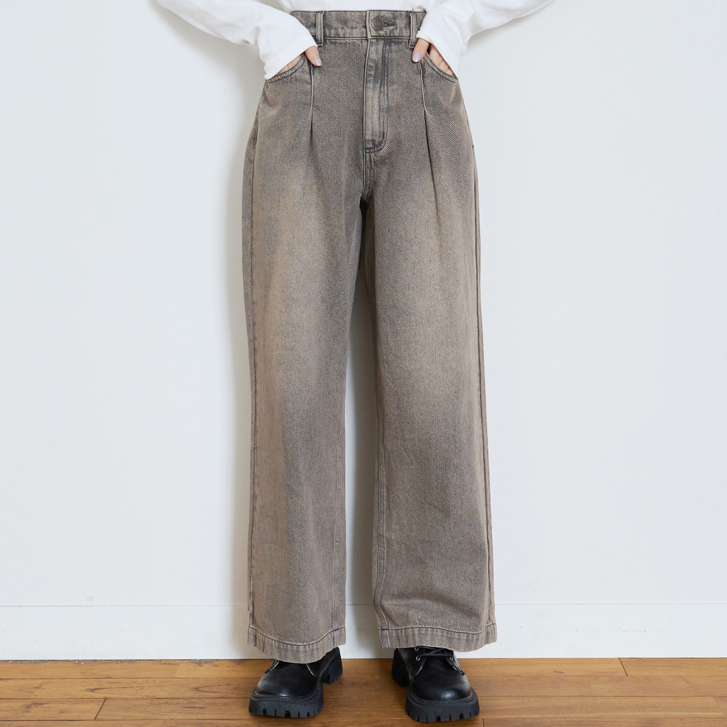 【LTXC】【セット可】タックワイドデニムパンツ