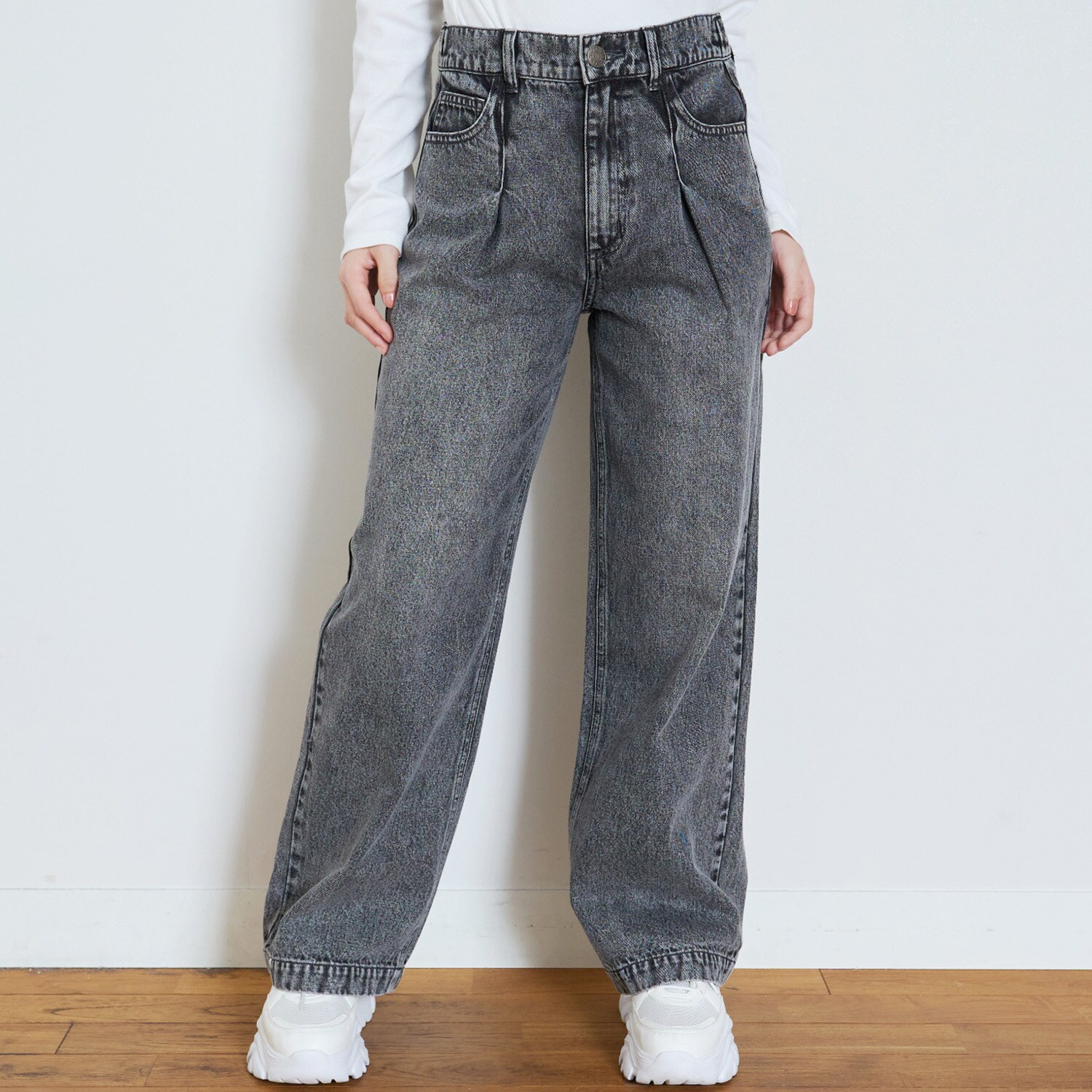 【LTXC】【セット可】タックワイドデニムパンツ