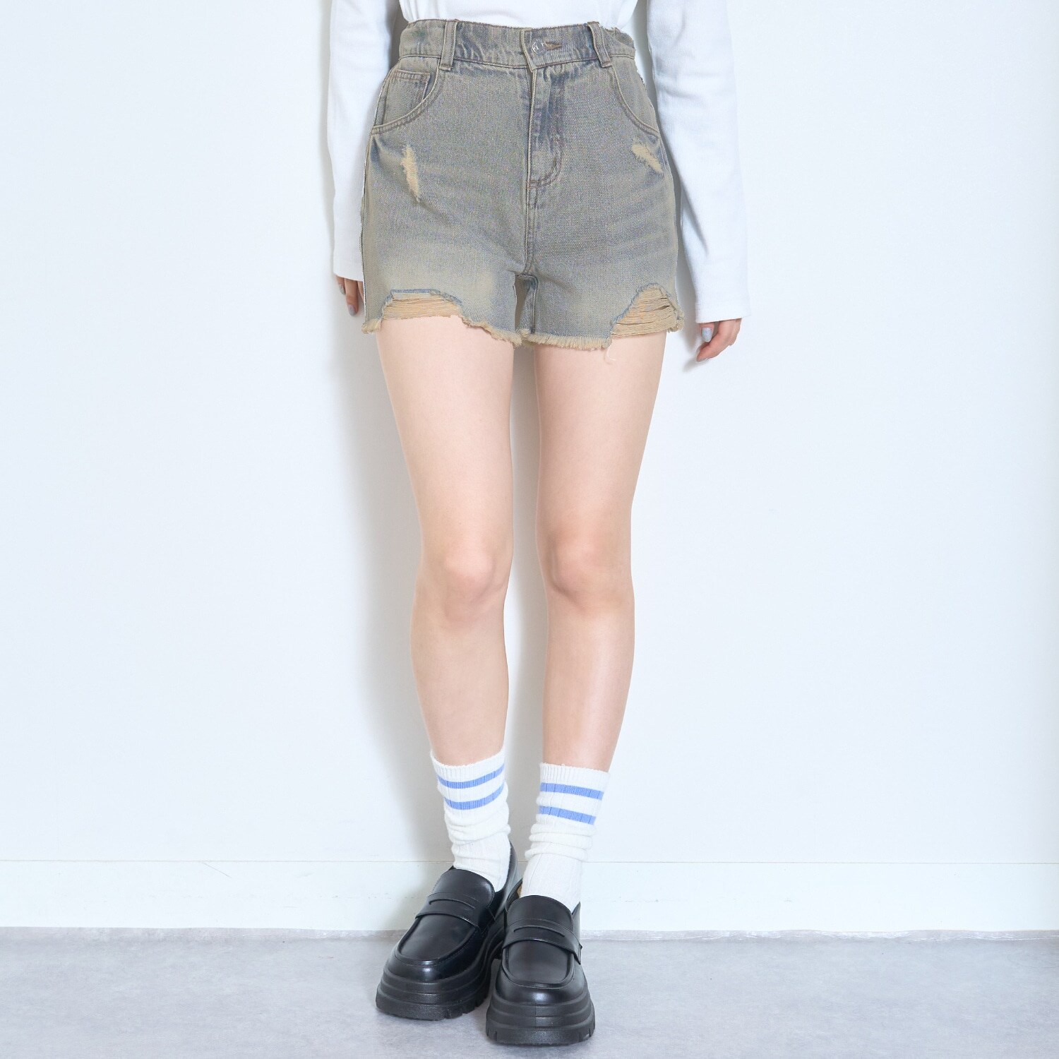 【LTXC】ダメージデニムショートパンツ