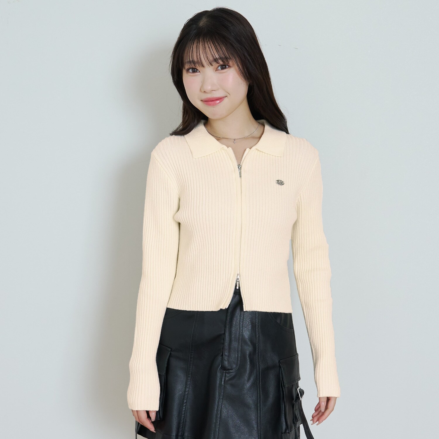 【LTXC】【洗える】リブWジップカーディガン
