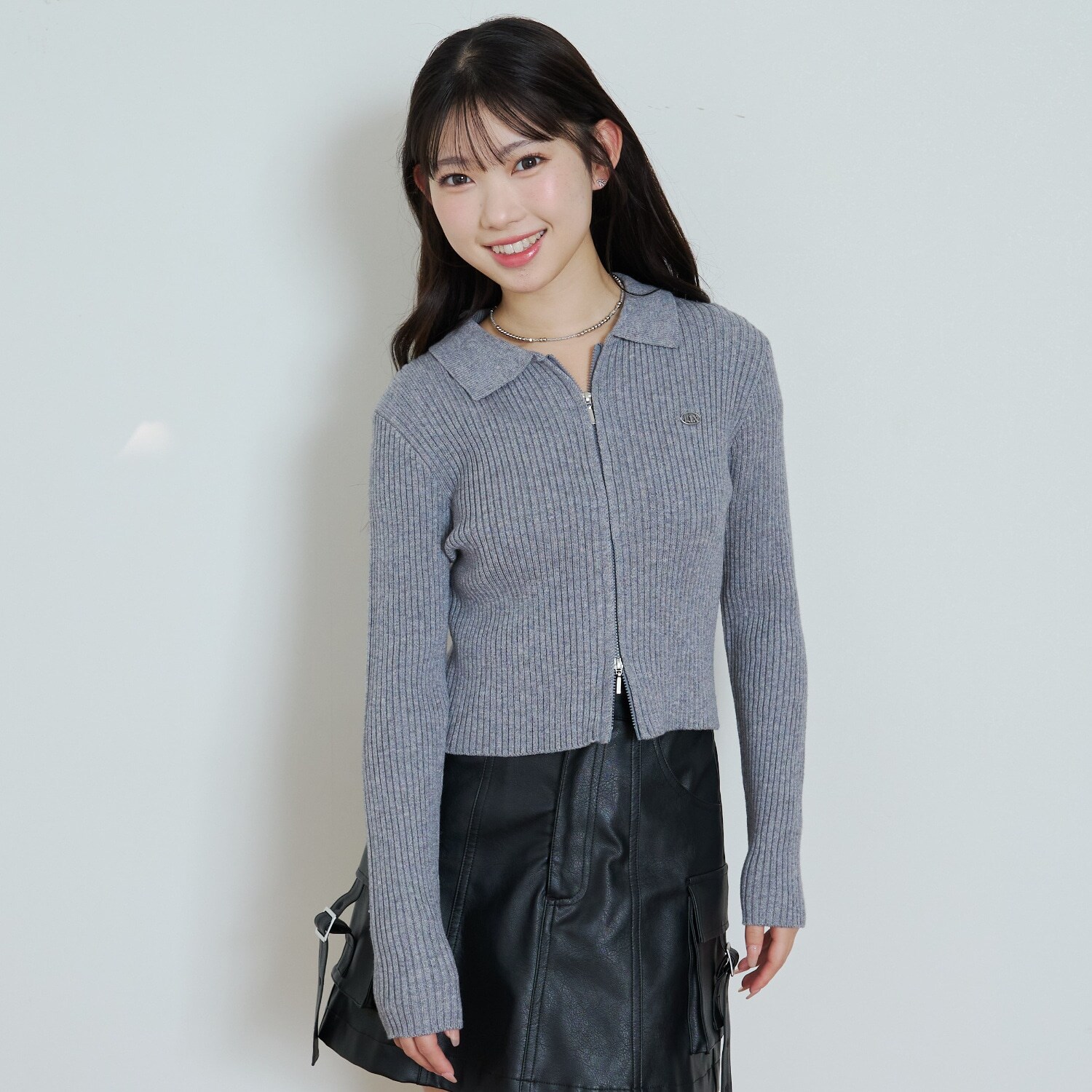 【LTXC】【洗える】リブWジップカーディガン