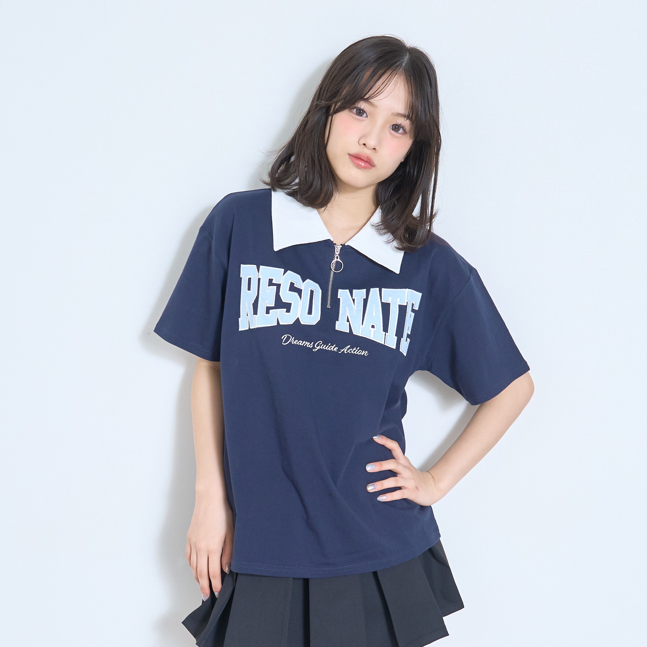 【LTXC/綿100%】ハーフジップルーズ半袖T