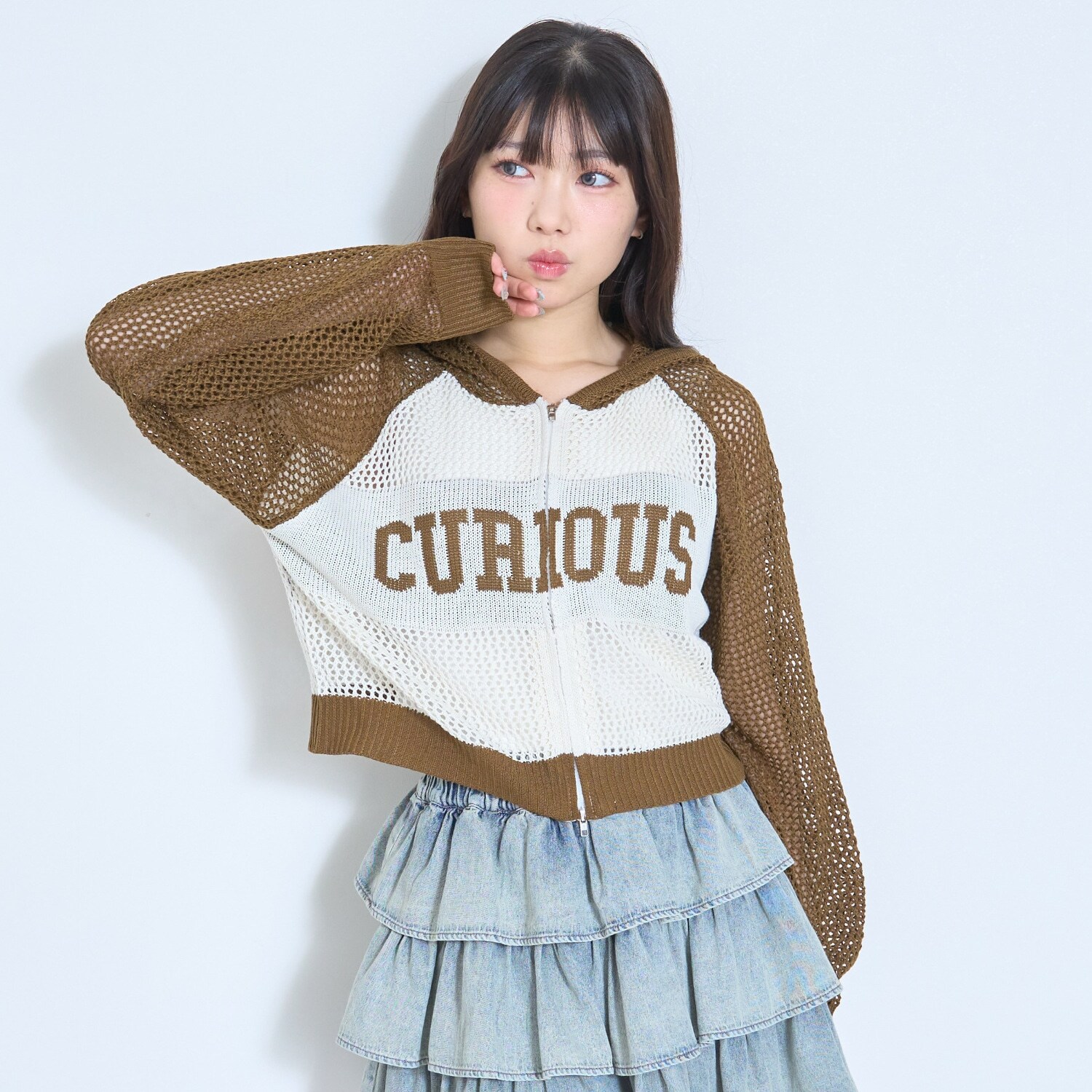 【LTXC/洗える】メッシュニットジップパーカー