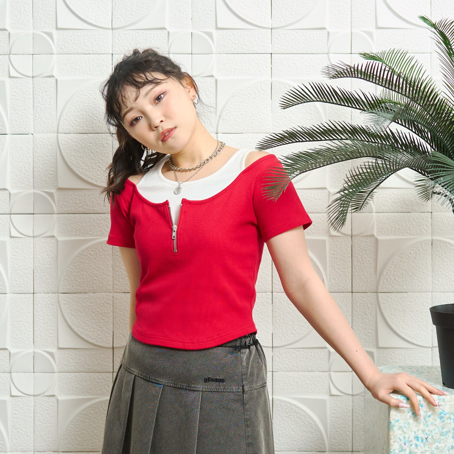 【LTXC/抗菌防臭】オフショルレイヤードテレコT