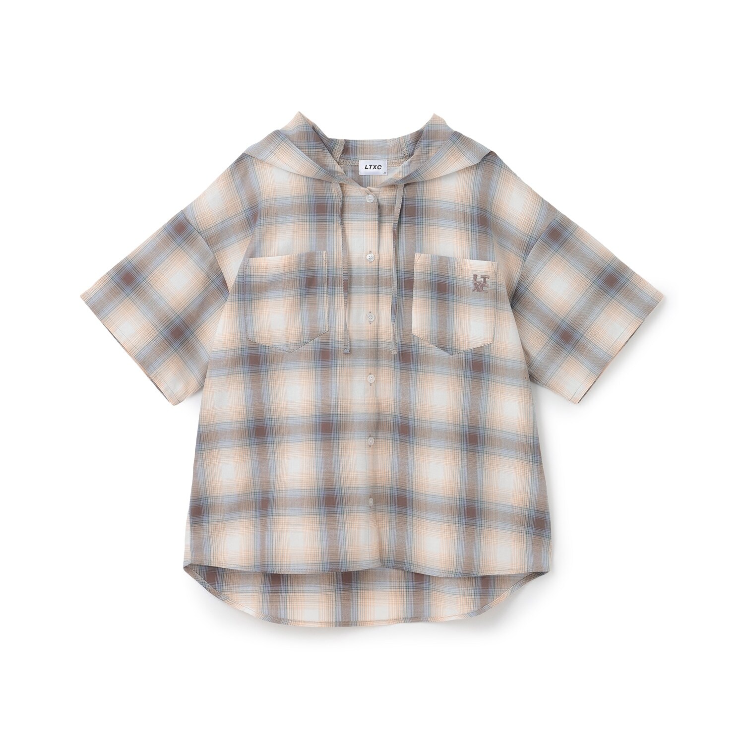 【LTXC/接触冷感】チェック半袖シャツパーカ
