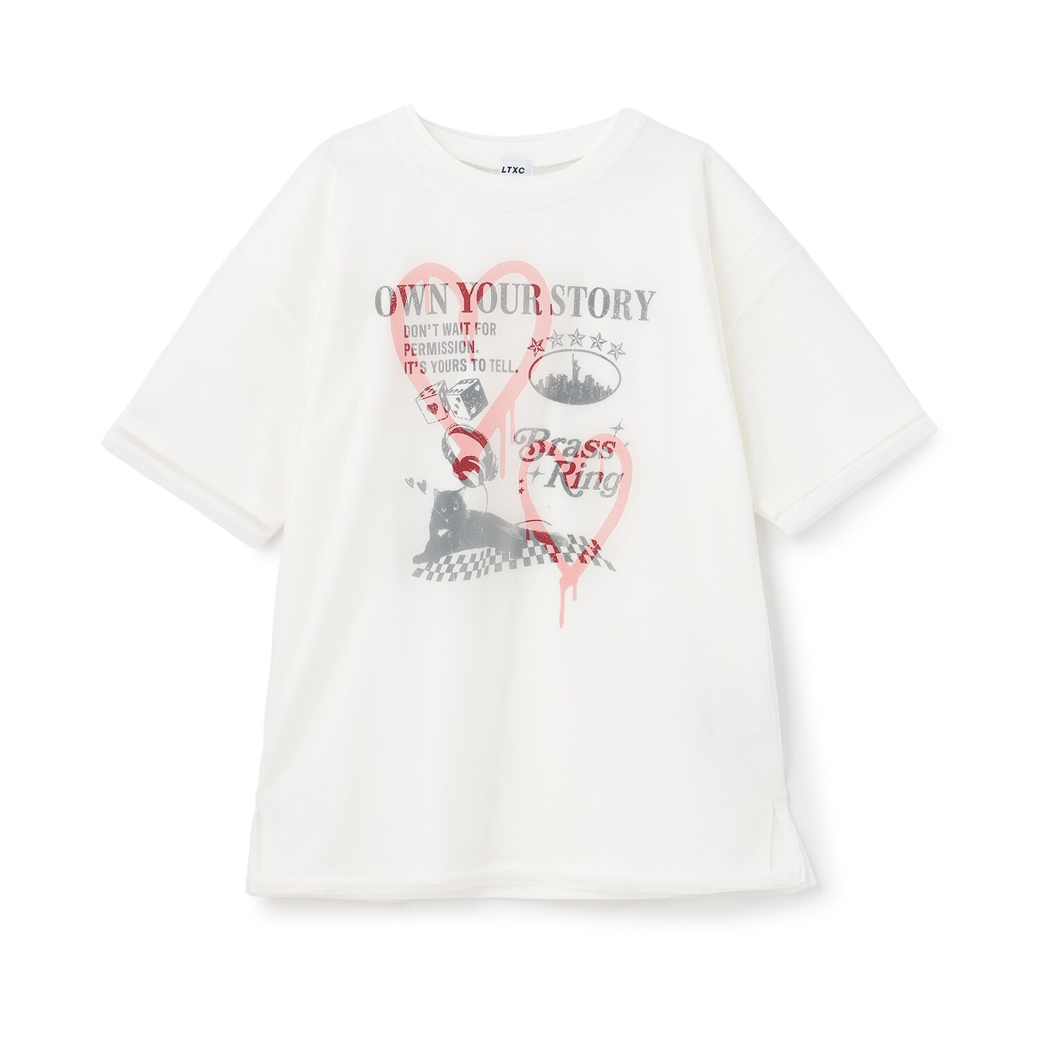 【LTXC】プリントメッシュレイヤード半袖Tチュニック