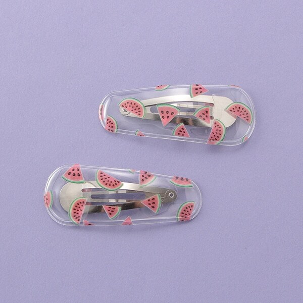 フルーツプリント入りクリアヘアピン2個セット