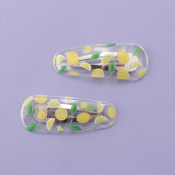 フルーツプリント入りクリアヘアピン2個セット