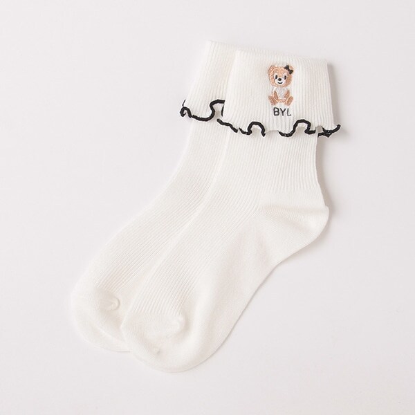 折り返し刺しゅうソックス【日本製】