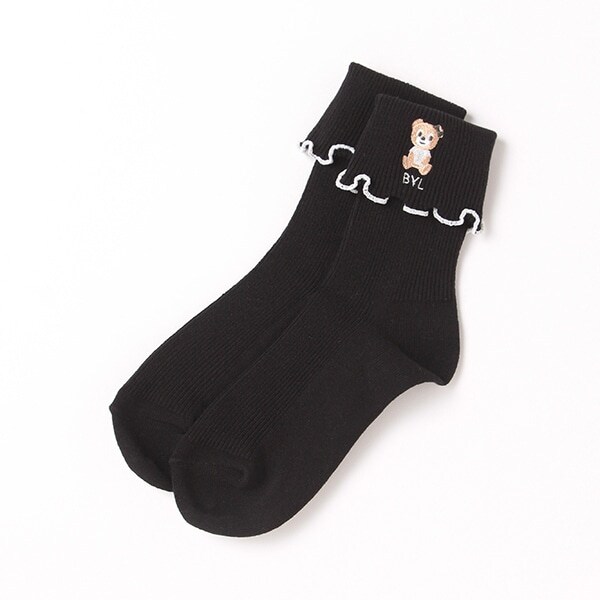 折り返し刺しゅうソックス【日本製】