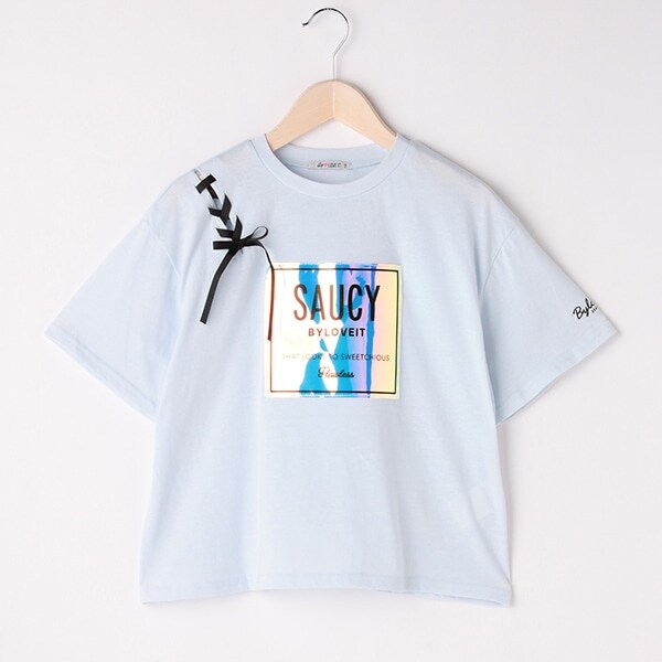 肩レースアップ半袖Tシャツ