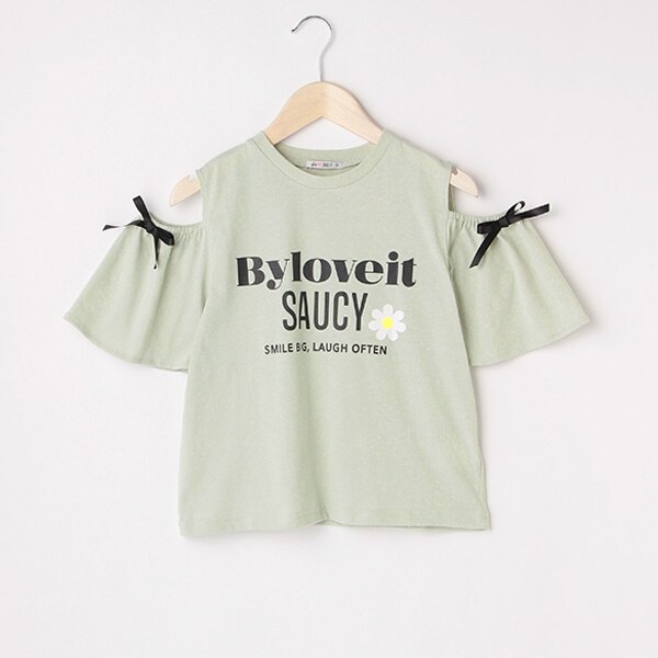 袖フレアフリル半袖Tシャツ