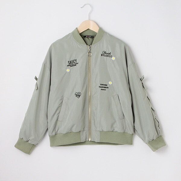 袖レースアップ刺しゅうチラシブルゾン