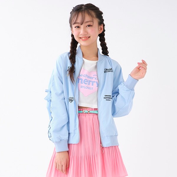 袖レースアップ刺しゅうチラシブルゾン