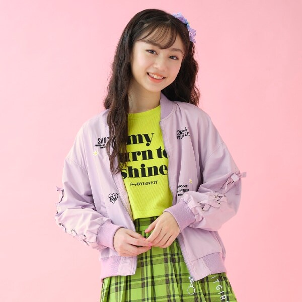 袖レースアップ刺しゅうチラシブルゾン