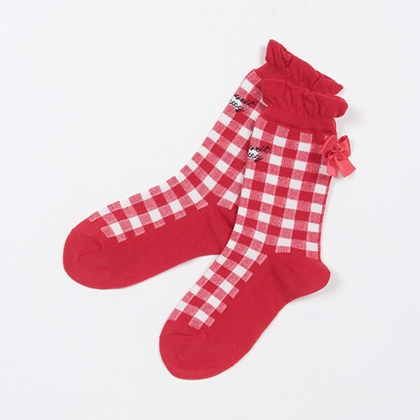 ギンガムクルー丈ソックス【日本製】