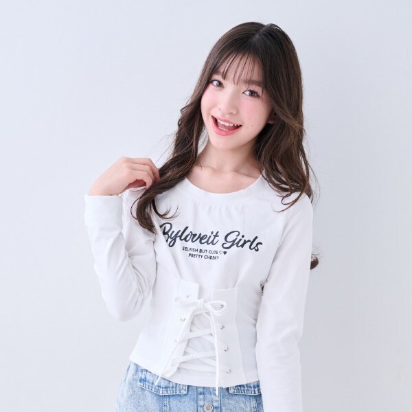 レースアップTシャツ