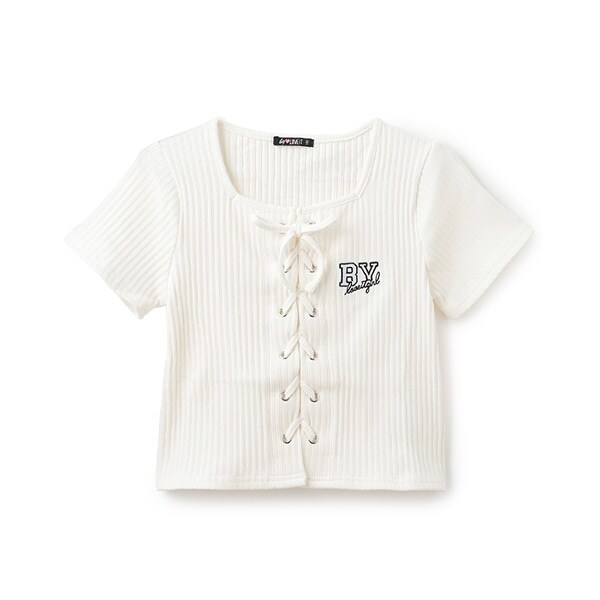 【ニコ☆プチ掲載】【大好評につき再入荷】レースアップ半袖プルオーバー