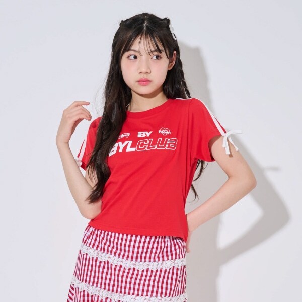 【Cuugal掲載】袖リボンラインＴシャツ