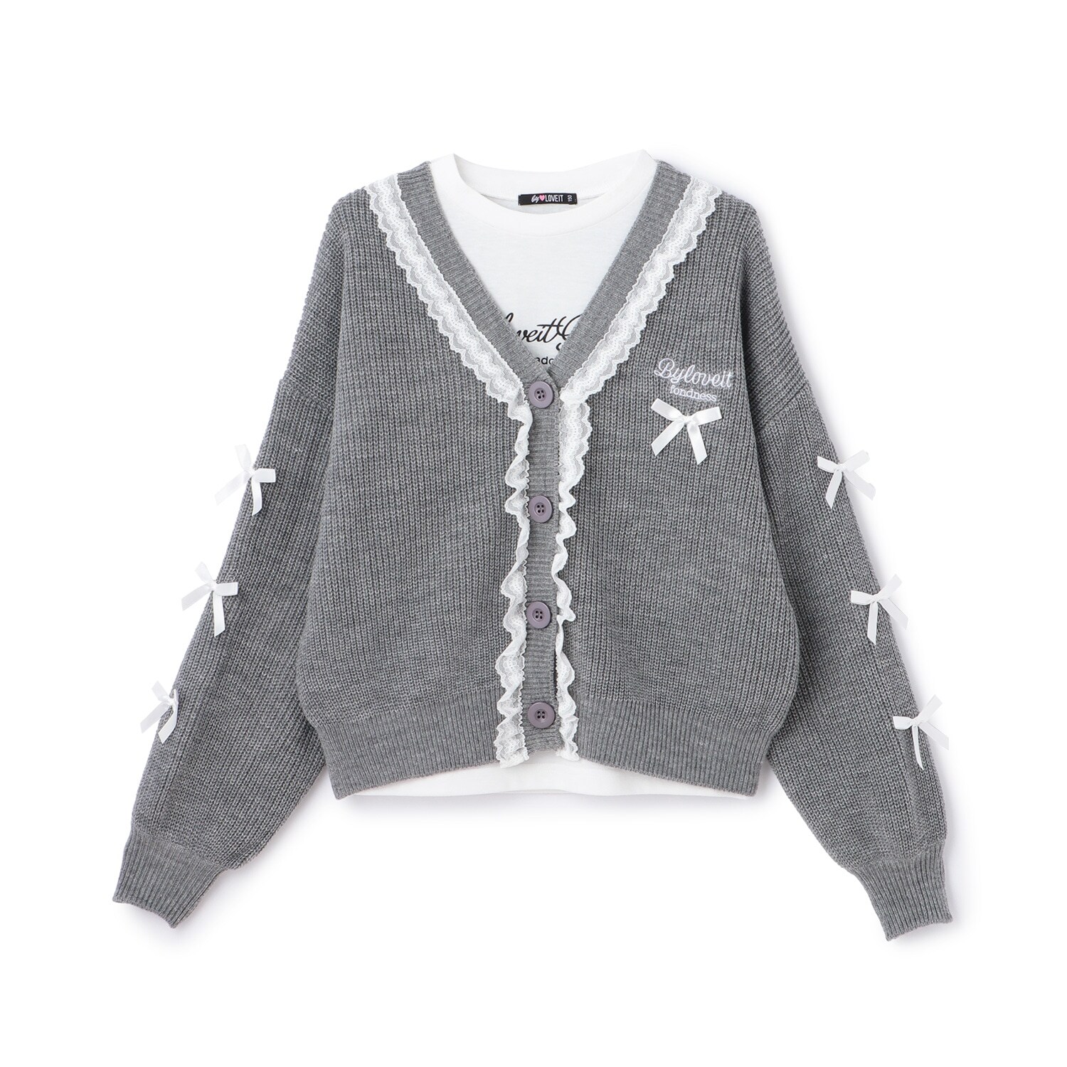 リボンポイントカーデTシャツセット