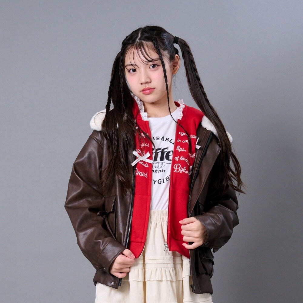 衿ファー合成皮革ジャケット