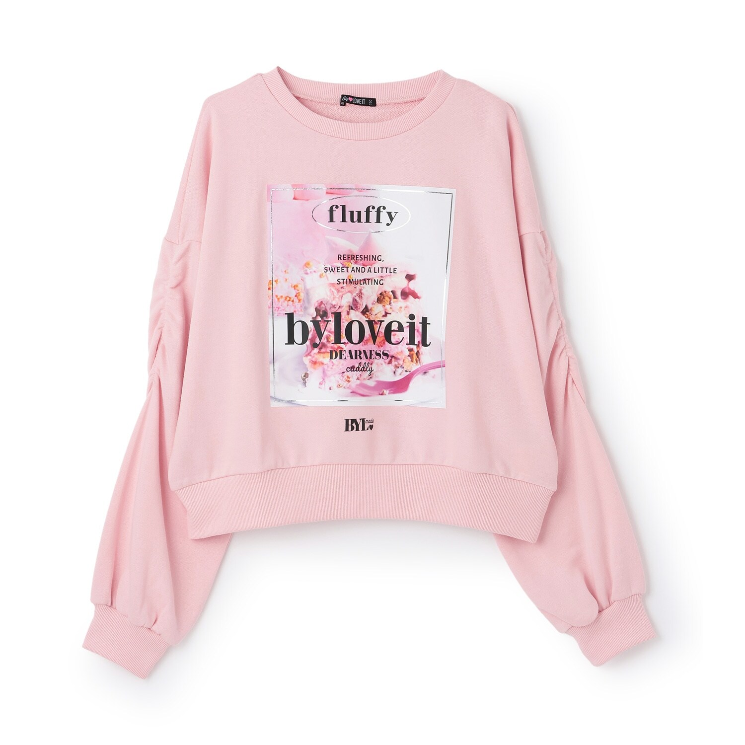 袖シャーリングケーキプリントプルオーバー