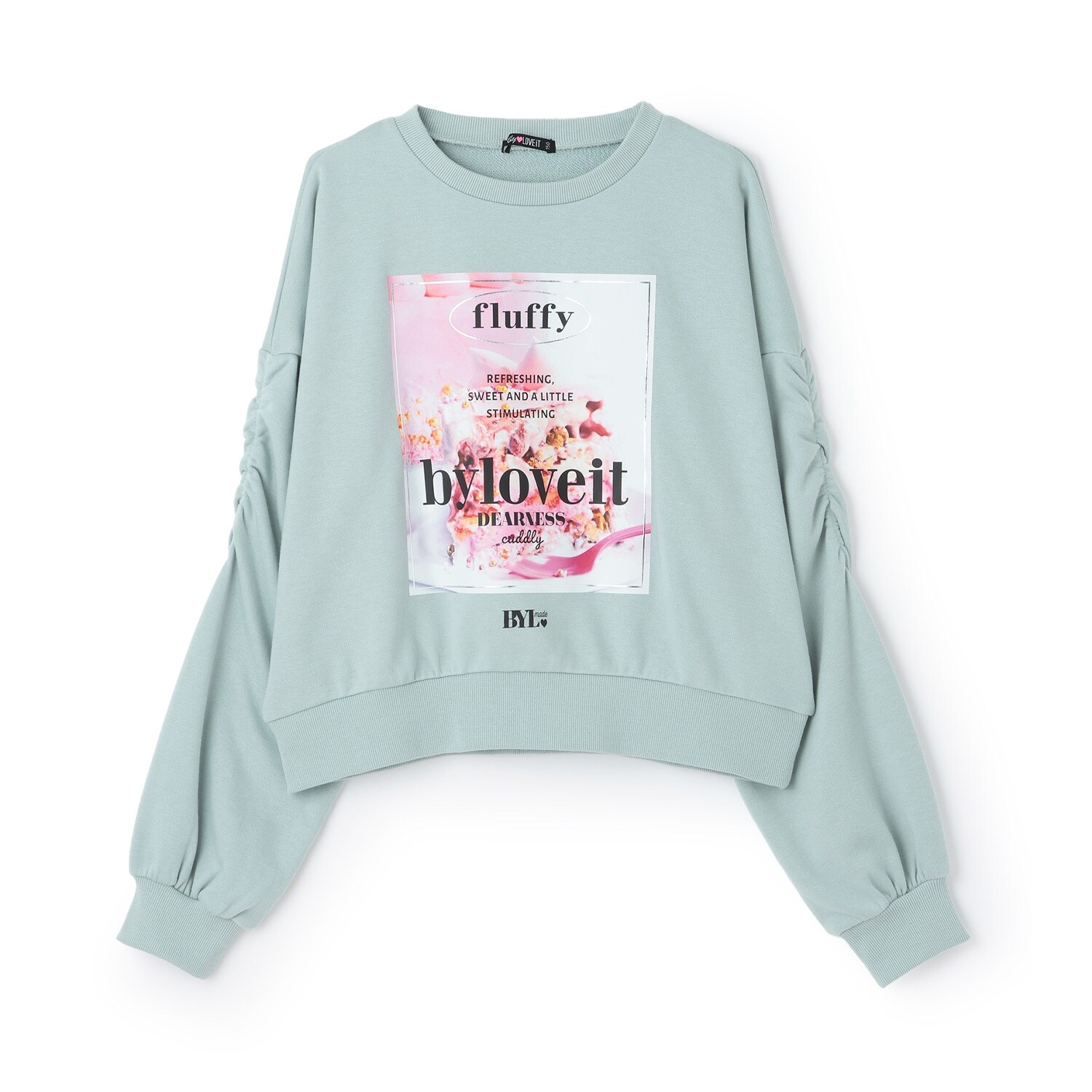 袖シャーリングケーキプリントプルオーバー