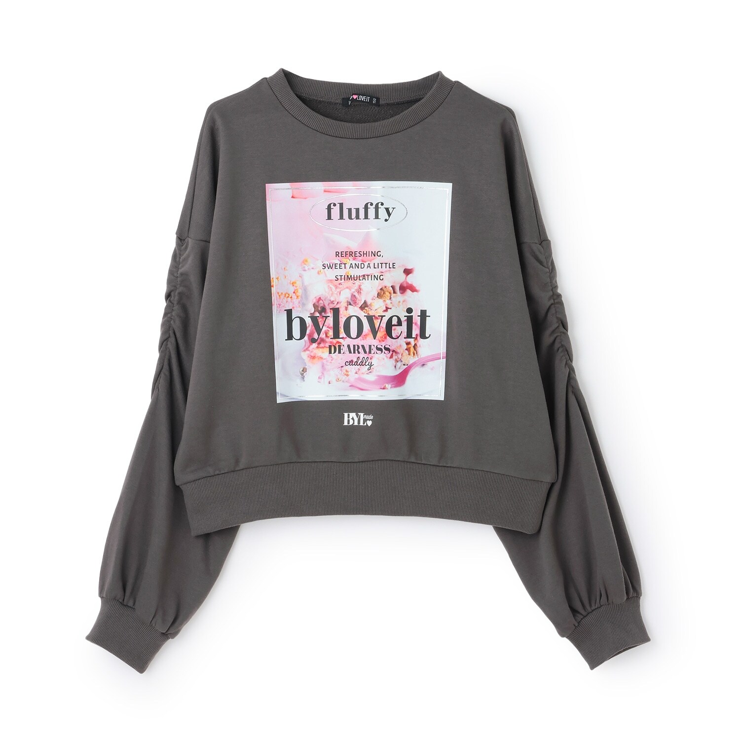 袖シャーリングケーキプリントプルオーバー