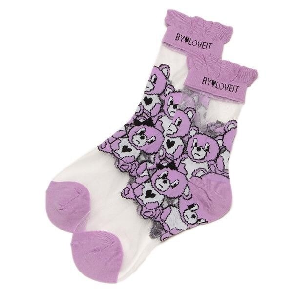 クマ柄クルーソックス