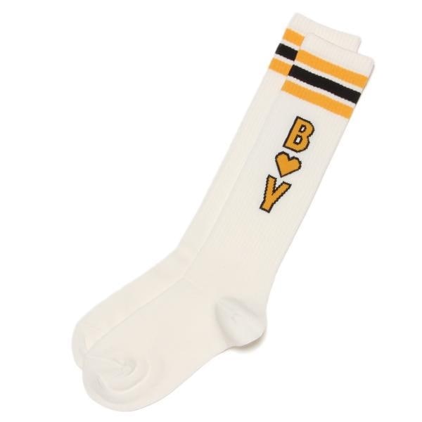 配色ライン＆ロゴ入りリブハイソックス