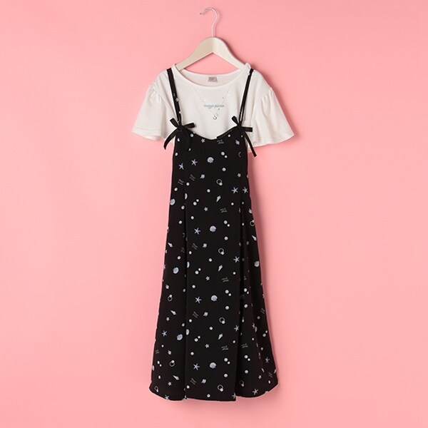 シェル柄キャミソールワンピース×Tシャツセット