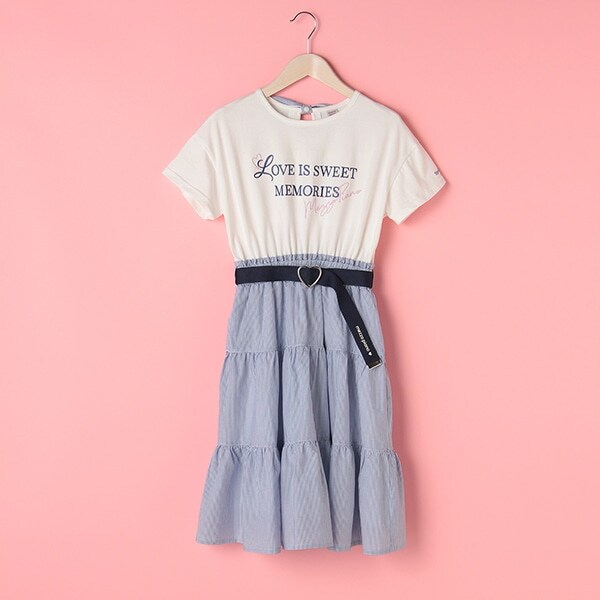 ベルトつきTシャツドッキングティアードワンピース