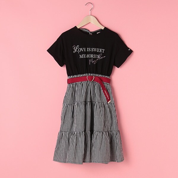 ベルトつきTシャツドッキングティアードワンピース