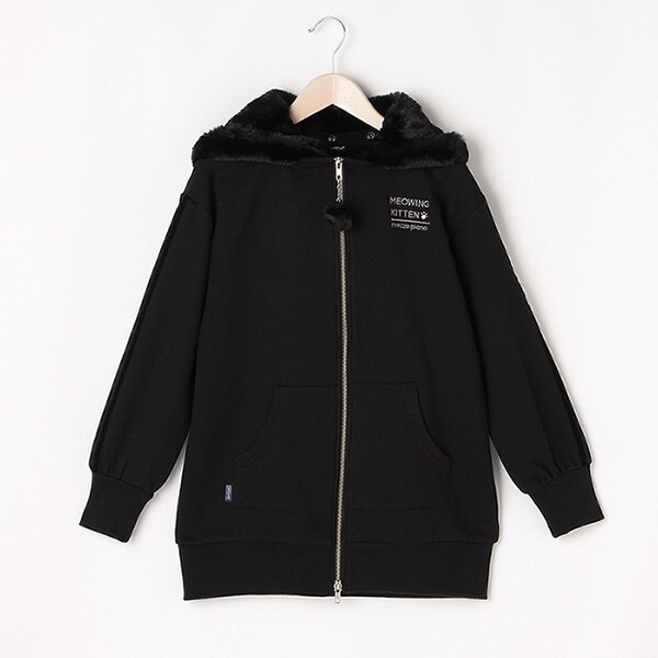 【人気商品再入荷】【直営店で取り扱い無し】 裏起毛 ネコ耳つきロングジップパーカー