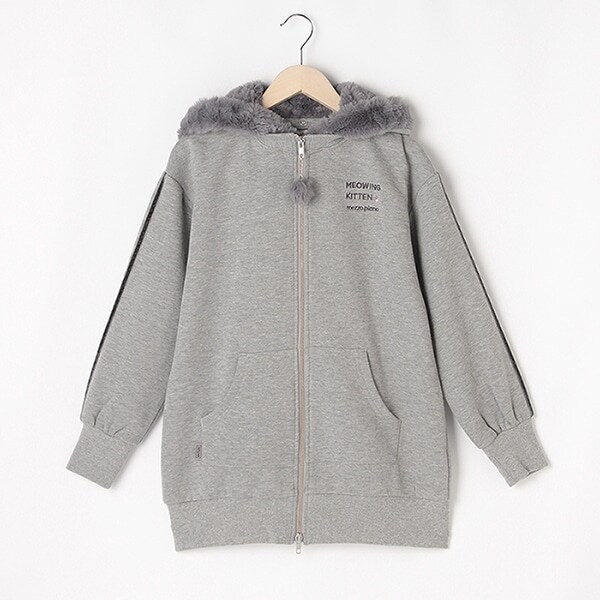 【人気商品再入荷】【直営店で取り扱い無し】 裏起毛 ネコ耳つきロングジップパーカー