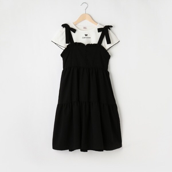 【リピート】【直営店で取り扱い無し】肩リボンワンピース×半袖Tシャツセット