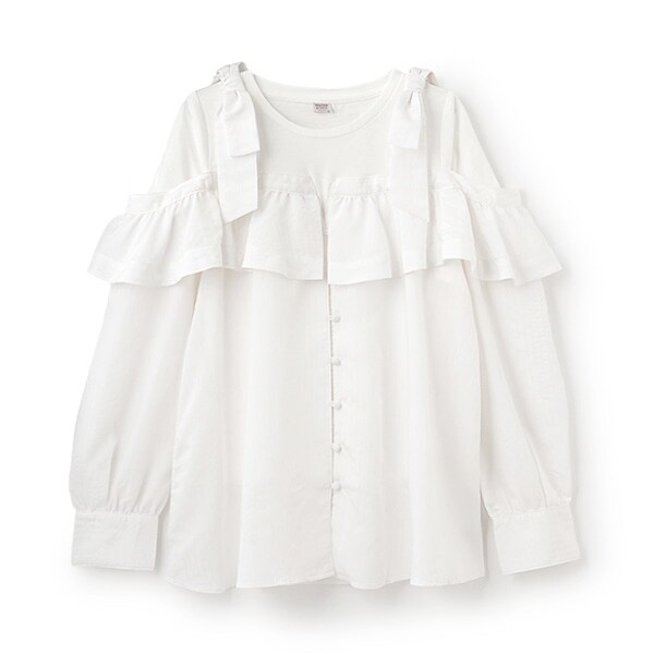 【人気商品再入荷】【直営店で取り扱い無し】ショルダーリボンレイヤード長袖シャツ