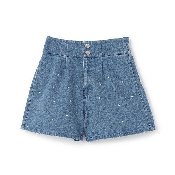 【人気商品再入荷】【直営店で取り扱い無し】パール&ラインストーンつきハイウエストショートパンツ